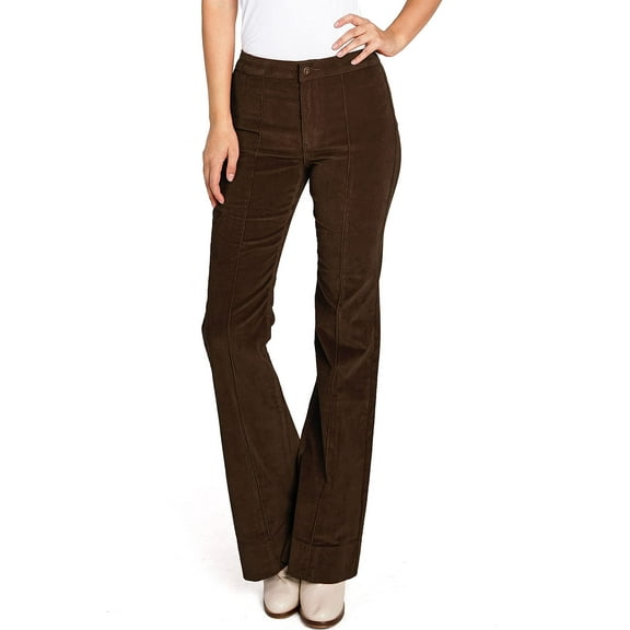 Angry Rabbit Women's Juniors Mid Waist Stretchy Premium Corduroy Flares (25, Chocolate)
