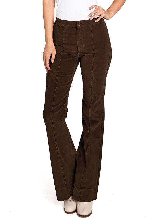 Women's Juniors Mid Waist Stretchy Premium Corduroy Flares (29, Chocolate)