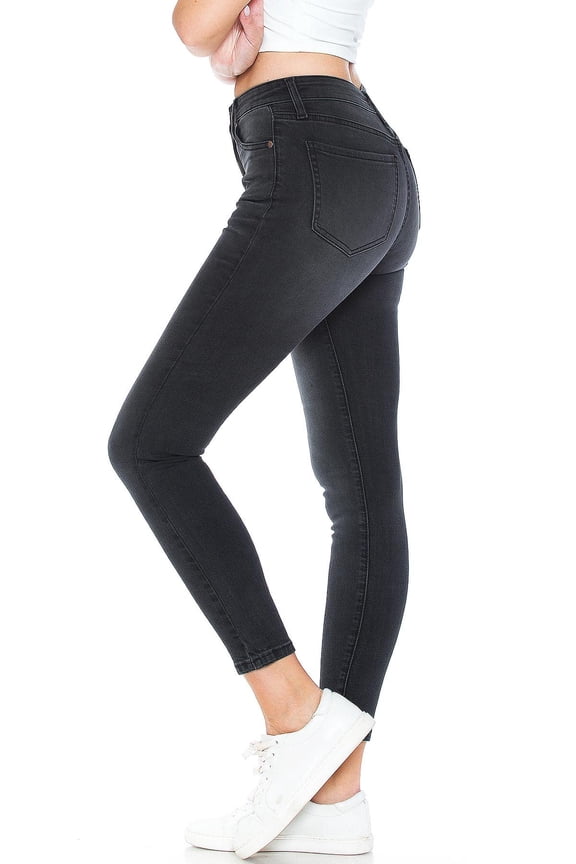Women's Juniors Premium Stretchy Skinny Jeans (25, Coal Black)