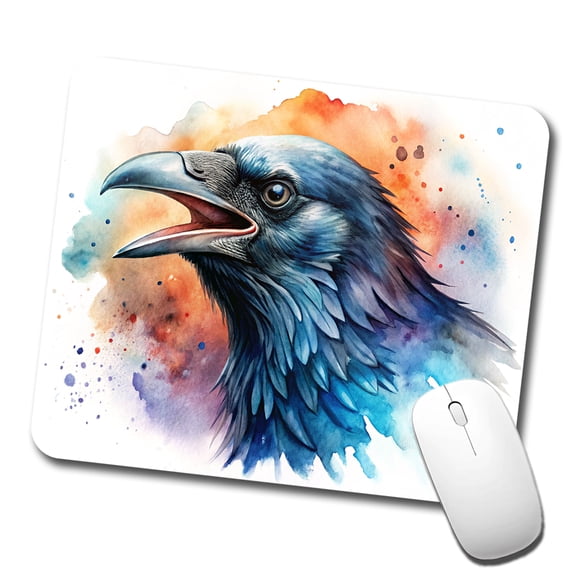 Angry Raven Watercolor Mouse Pad Low Profile Gaming Mat