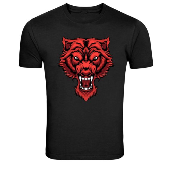 Angry Red Wolf Head Predator Graphic T-Shirt