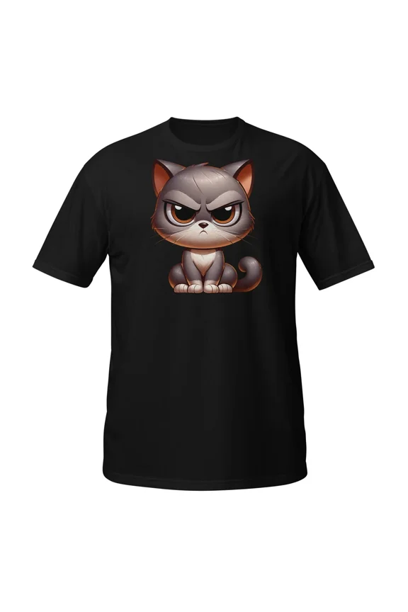 Angry Round Cat Cute But Furious Cartoon Kitty Mood Wear Unisex T-Shirt, up to Size 5XL