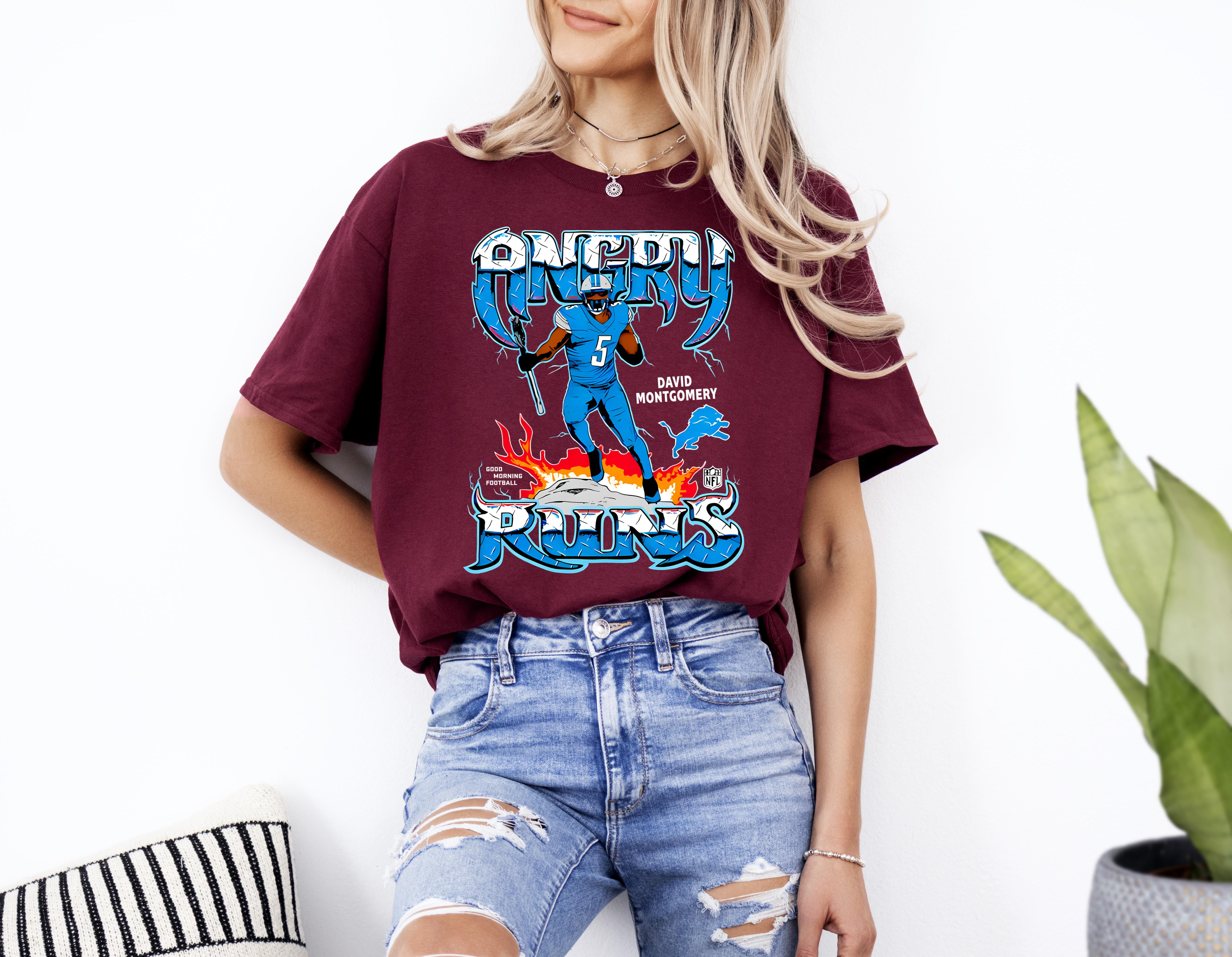 Angry Runs 2024 Lions David Montgomery UNISEX TSHIRT Up To 4XL