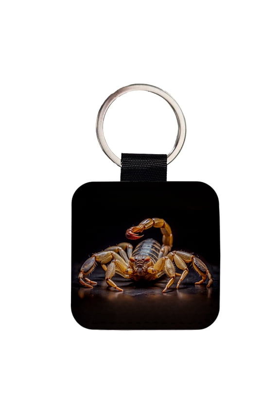 Angry Scorpion Black Background Faux Leather Square Keychain