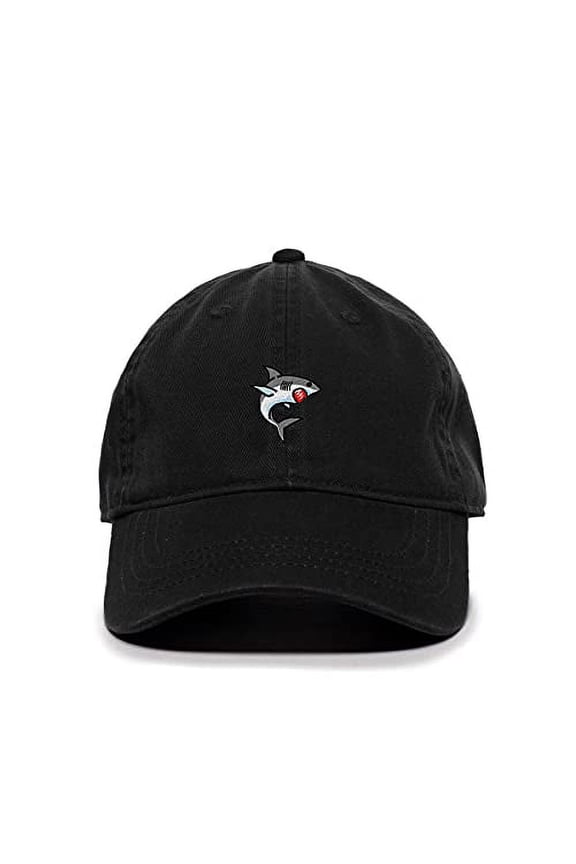 Angry Shark Baseball Cap Embroidered Cotton Adjustable Dad Hat Black
