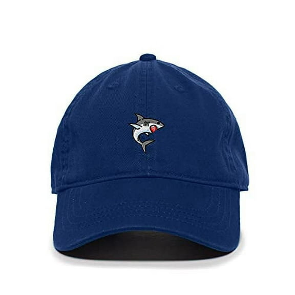 Angry Shark Baseball Cap Embroidered Cotton Adjustable Dad Hat Royal Blue