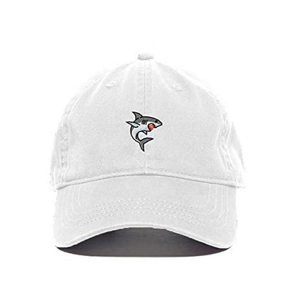 Angry Shark Baseball Cap Embroidered Cotton Adjustable Dad Hat White