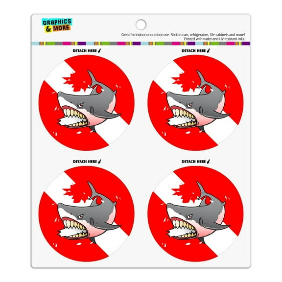 Angry Shark Scuba Diving Flag Diver  Refrigerator Fridge Locker Vinyl Circle Magnet Set