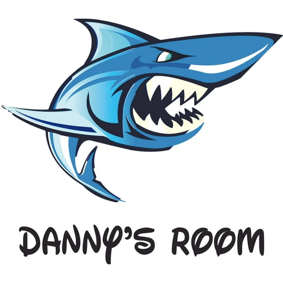 Angry Shark Sharks Animal Cartoon Customized Wall Decal - Custom Vinyl Wall Art - Personalized Name - Baby Girls Boys Kids Bedroom Wall Decal Room Decor Wall Stickers Decoration Size (30x30 inch)