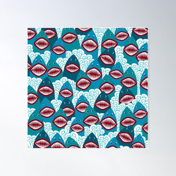 Angry Sharks Poster Wall Art, Modern Wall Decor For Living Room Bedroom, 24x24 UNFRAMED