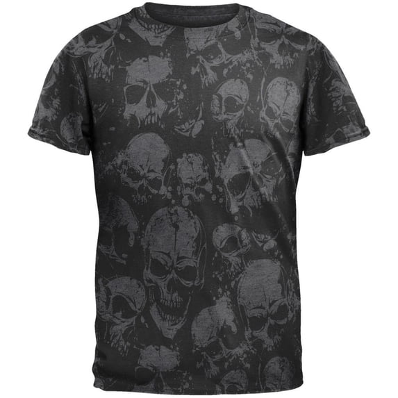 Angry Skulls All Over Dark Heather Adult T-Shirt - X-Large