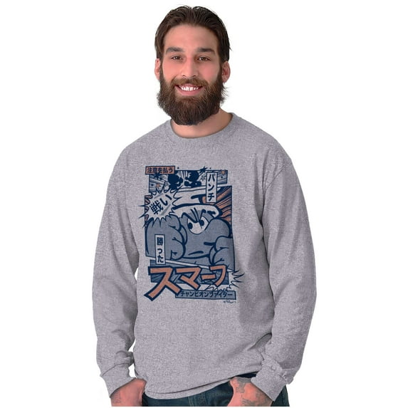 Angry Smurf Cartoon Manga Mashup Unisex Plus Size Long Sleeve Tee Shirt Brisco Brands 2X