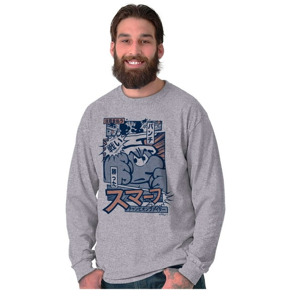 Angry Smurf Cartoon Manga Mashup Unisex Plus Size Long Sleeve Tee Shirt Brisco Brands 3X