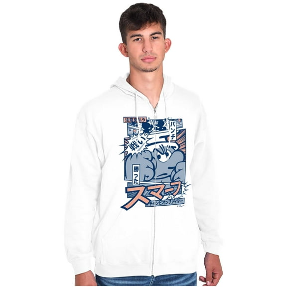 Angry Smurf Cartoon Manga Mashup Zip Up Hoodie Men's Women's Brisco Brands S