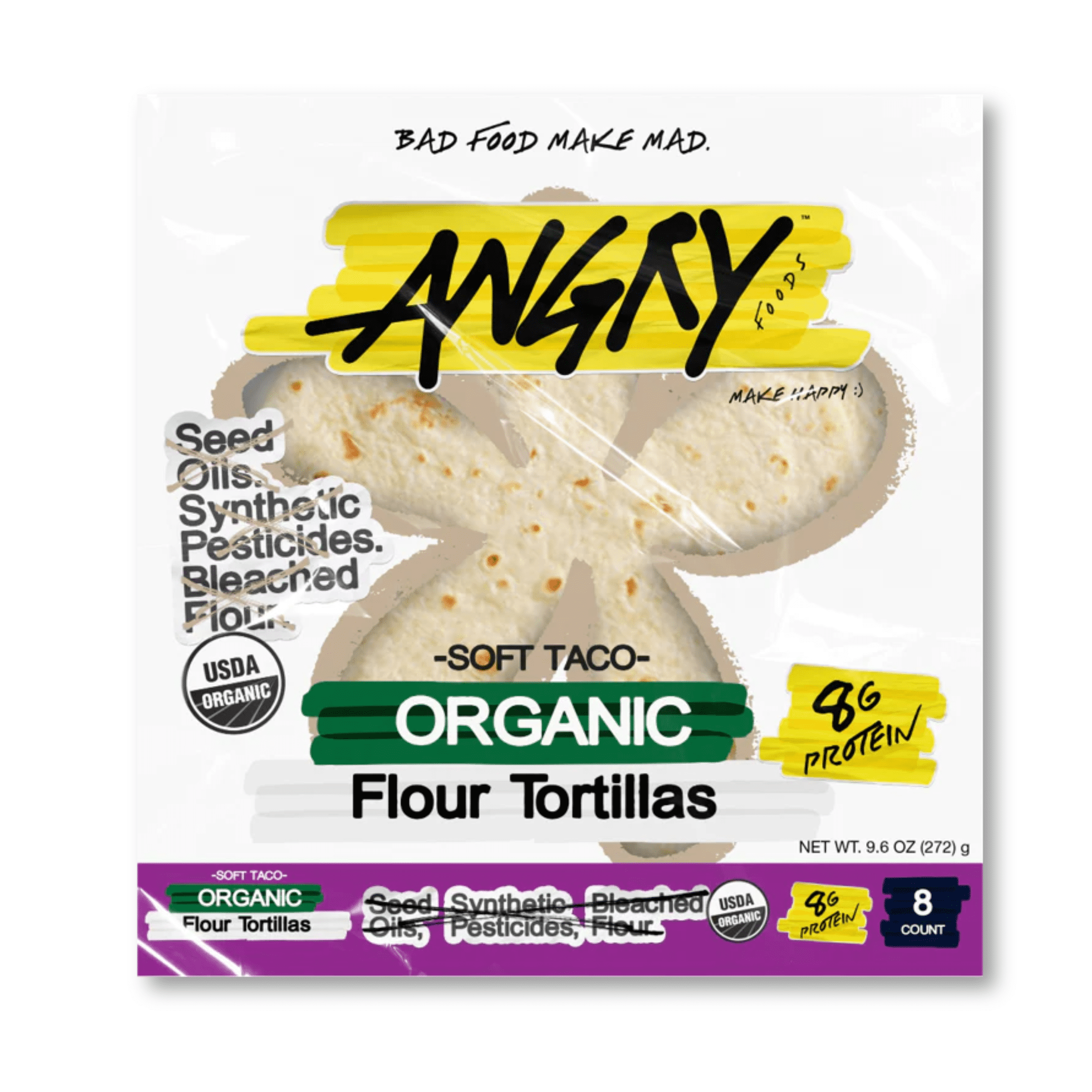 Angry Soft Taco Organic Flour Tortillas 8 count 9.6oz