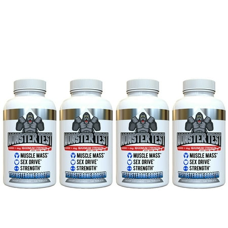 Angry Supplements Monster Test Men's Testosterone Booster for Strength, Muscle Mass and Drive (4-Pack)