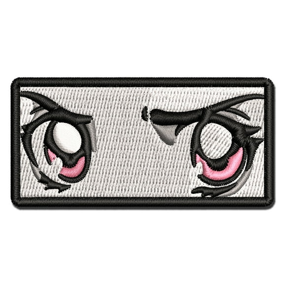 Angry Suspicious Anime Manga Eyes Pink Applique Multi-Color Embroidered Iron-On Patch - 2.0 Inch Mini