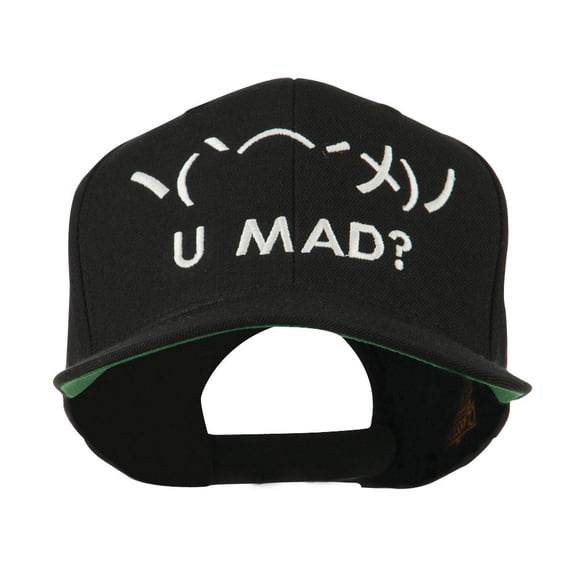 Angry Text Emoticon Embroidered Snapback Cap - Black OSFM