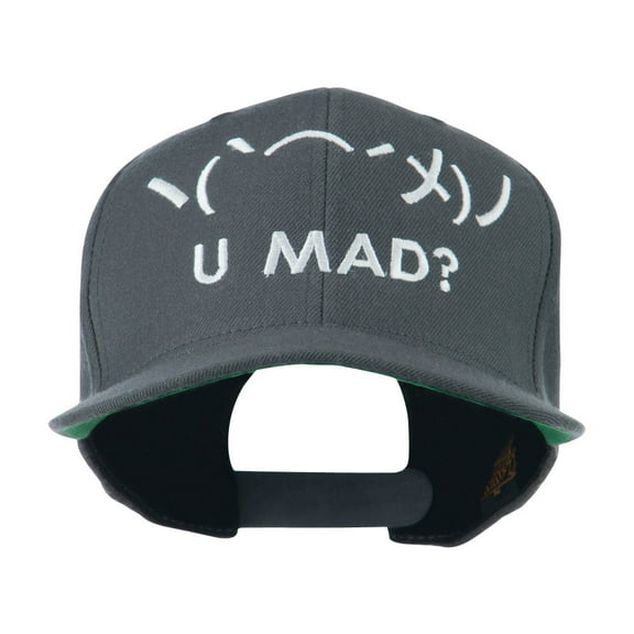Angry Text Emoticon Embroidered Snapback Cap - Grey OSFM