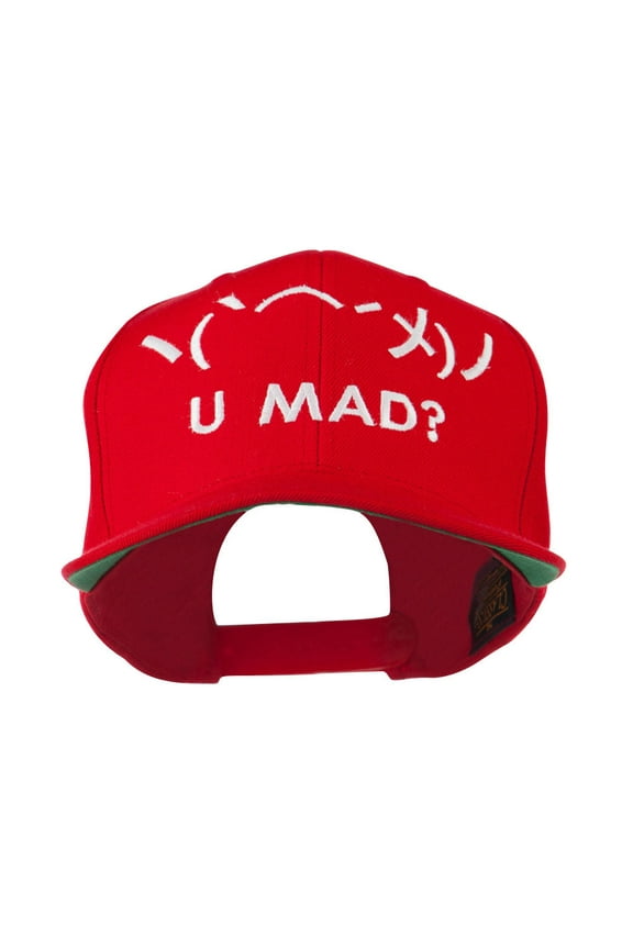 Angry Text Emoticon Embroidered Snapback Cap - Red OSFM