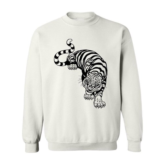 Angry Tiger Art Design Sweatshirt Men -Image by Shutterstock, Male XX-Large