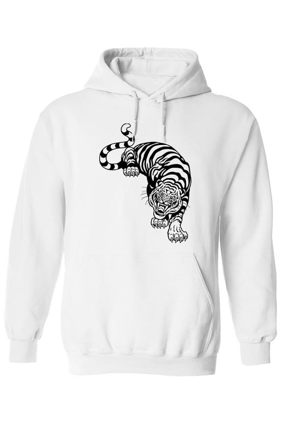 Angry Tiger Art Hoodie Men - Men Hoodie, White, Medium