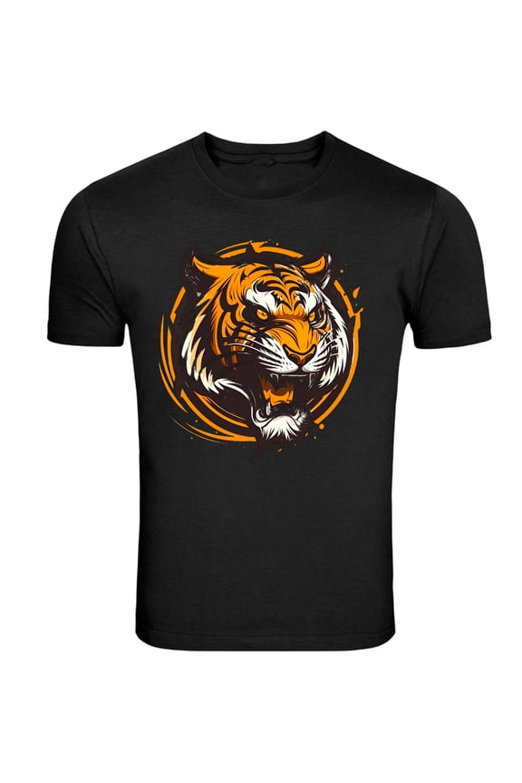 Angry Tiger Black and White Unisex T-Shirt Tee S -5XL
