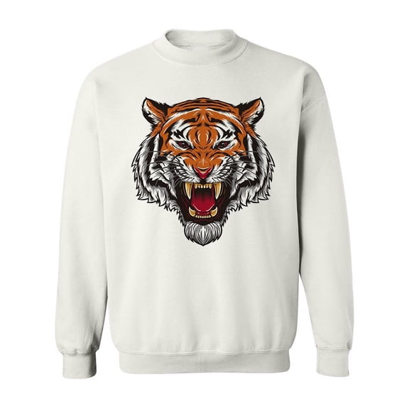 Angry Tiger Cool Design Sweatshirt Men - Men Sweatshirt, White, 2XL