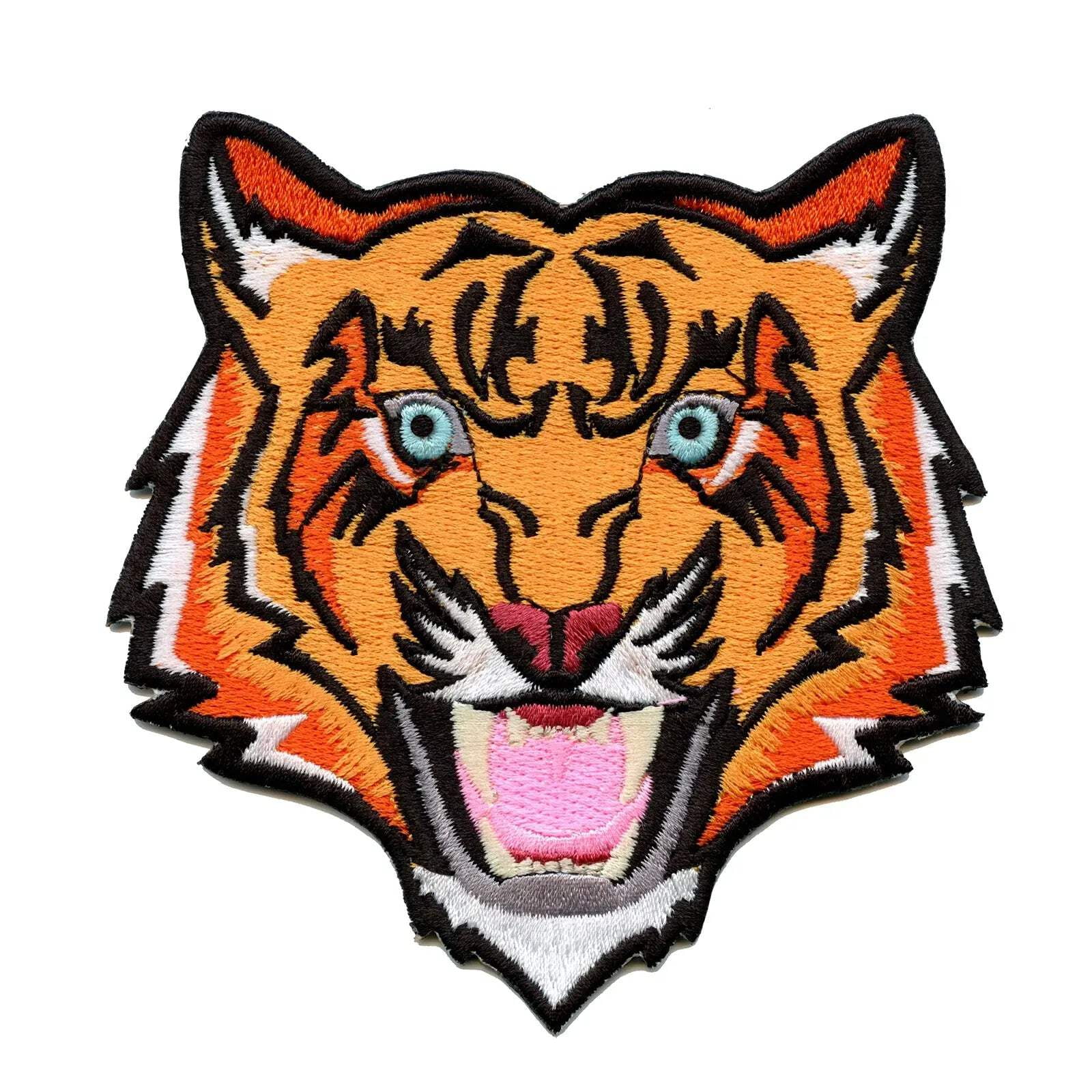 2 Large Embroidered Tiger Head Iron-On Patches — 10 Inches Each, Vintage Style For Jackets, Hats, Bags & DIY Repair