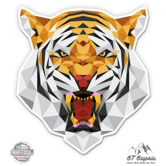Angry Tiger Modern - 3" Vinyl Sticker - For Car Laptop I-Pad Phone Helmet Hard Hat - Waterproof Decal