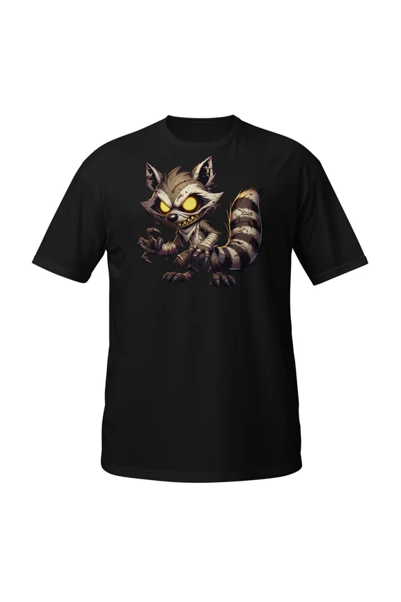 Angry Trash Panda Evil Cartoon Fangs Claws Graphic Short Sleeve Unisex T-Shirt, up to Size 5XL