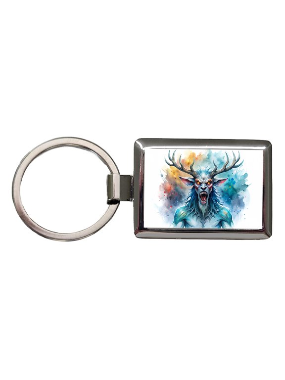 Angry Wendigo Algonquian Folklore Monster Watercolor Metal Rectangle Keychain