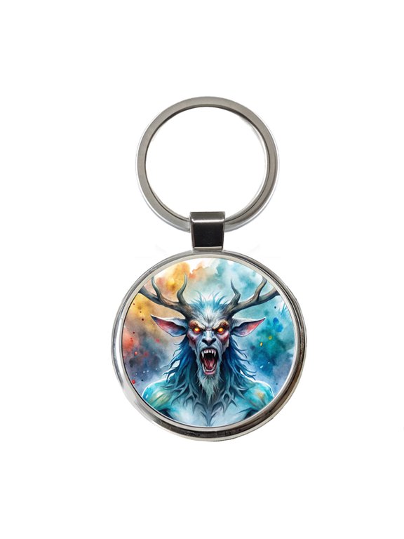 Angry Wendigo Algonquian Folklore Monster Watercolor Metal Round Keychain