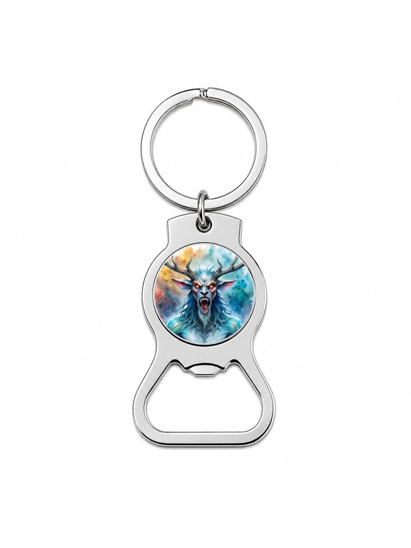 Angry Wendigo Algonquian Folklore Monster Watercolor Portable Bottle Opener Metal Keychain