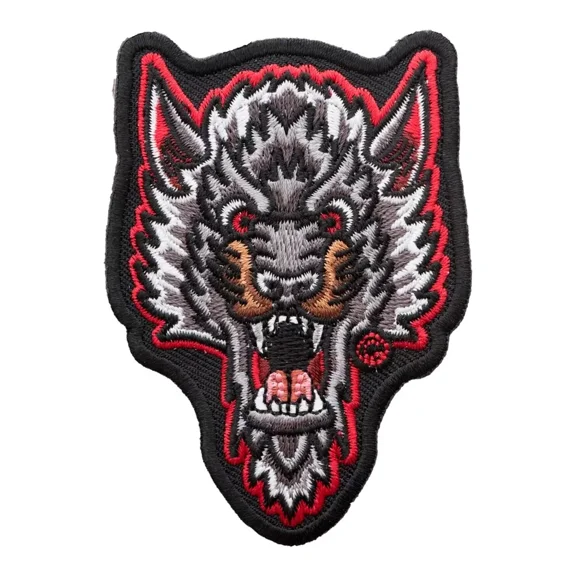 Angry Wolf Head Embroidered Patch, Animal Patches