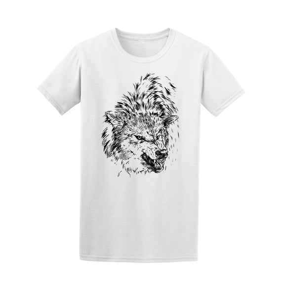 Angry Wolf Sketch T-Shirt Men -Image by Shutterstock, Male 4X-Large