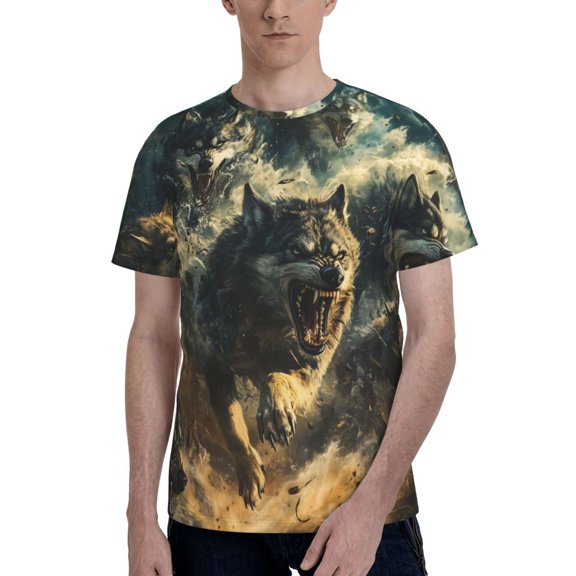 Angry Wolf T-Shirt Crew Neck Short Sleeve Full-Print for Men