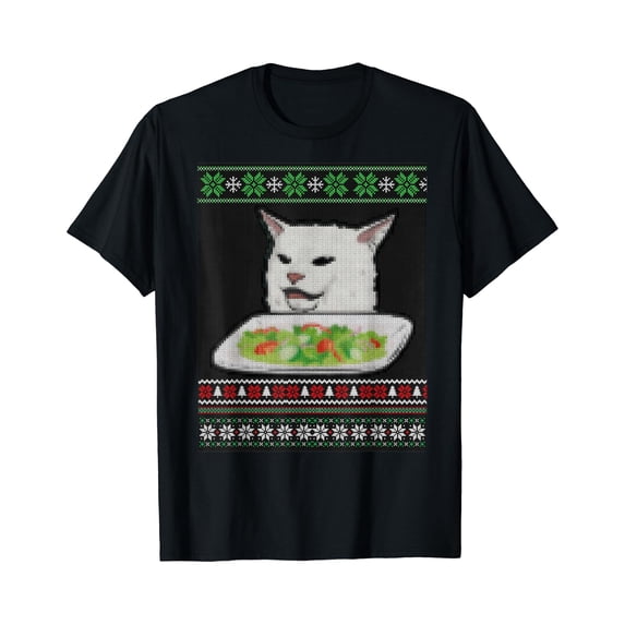 Merch Tyable Angry women yelling at confused cat dinner table meme ugly T-Shirt ...