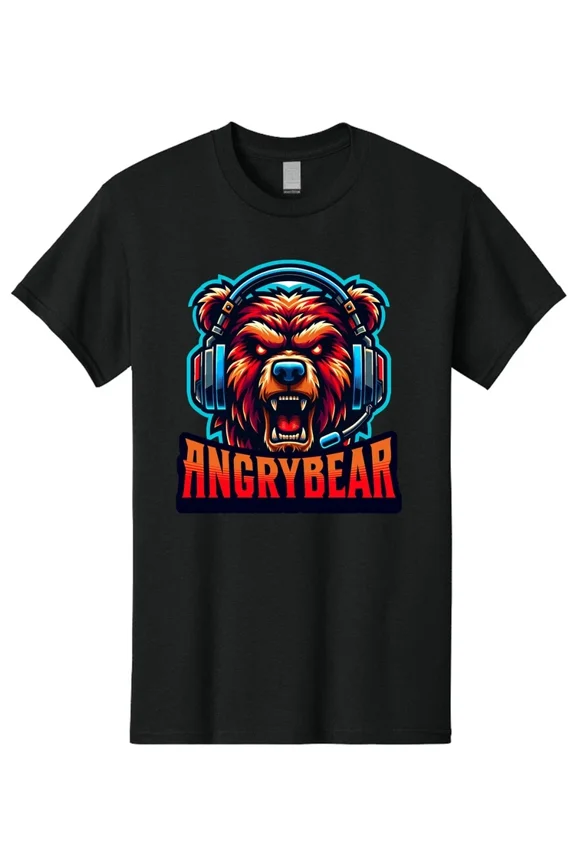 AngryBear Gaming Bear Headphones Roar Video Game Team Mascot Unisex T-Shirt, S-5XL
