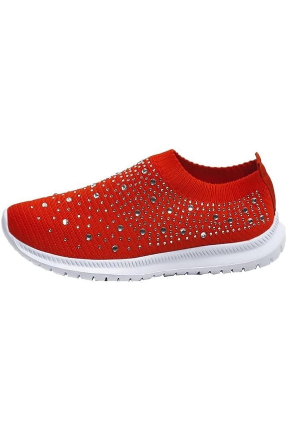 AngryMonkey Women's Rhinestones Mesh Sport Slip-on Shoes,anti slip Good Arch Breathable Lightweight Casual Sock Sneaker Nurse Shoes