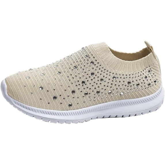 AngryMonkey Women's Rhinestones Mesh Sport Slip-on Shoes,anti slip Good Arch Breathable Lightweight Casual Sock Sneaker Nurse Shoes
