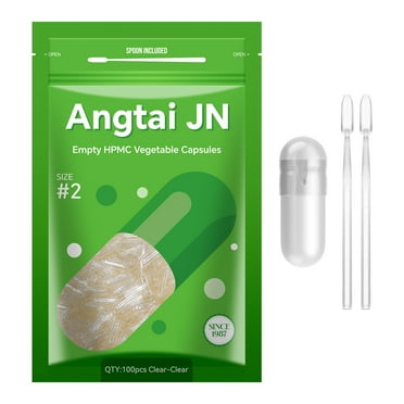 Angtai JN Empty Capsules Size 2 - Clear Empty Vegan Capsules (100 Count) Vegetarian Capsules with Two Micro Lab Spoons - Fillable Veggie Pill Capsules Empty Caps