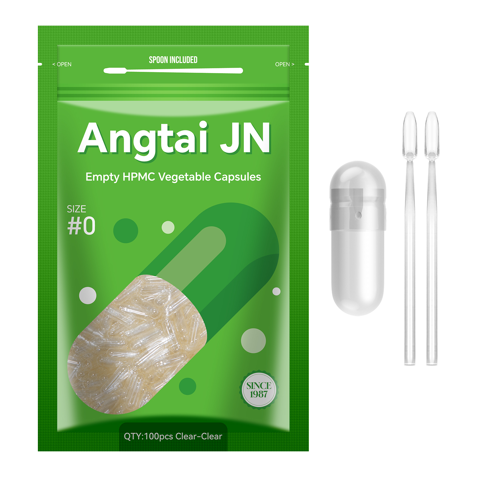 Angtai JN Size 0 Empty Capsules - Clear Empty Vegan Capsules (100 Count) Vegetarian Capsules with Two Micro Lab Spoons, Fillable Veggie Pill Capsules Empty Caps