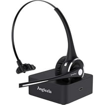 Angteela Trucker Bluetooth Headset, Wireless Headset with Microphone, Wireless Cell Phone Headset with Noise Canceling Mic Charging Base Mute Function