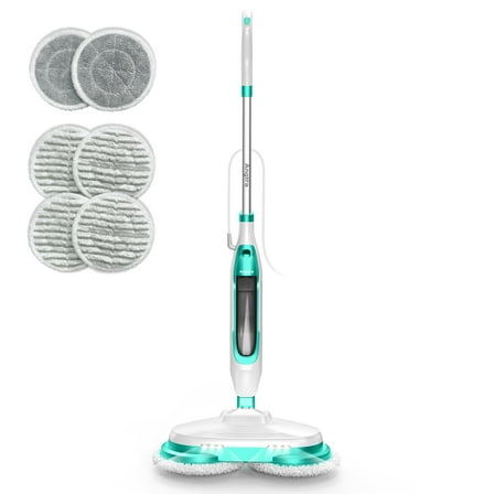 Angtra Scrubbing Steam Mop with Rotating Mop Pads, All-in-One Hard Floor Cleaner with LED Headlights & Swivel Steering