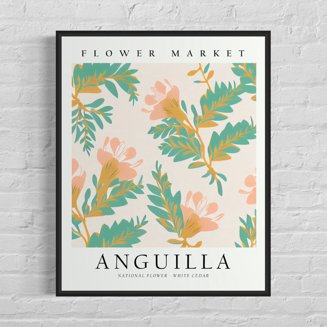 Anguilla Flower Market Wall Art Print, White Cedar, Botanical Pastel ...
