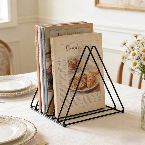 Angular Magazine Rack, 5 Slot Metal File Organizer, Wrought Iron Desktop Book Mount for Office, Dorm, and Bedside Counter Organization