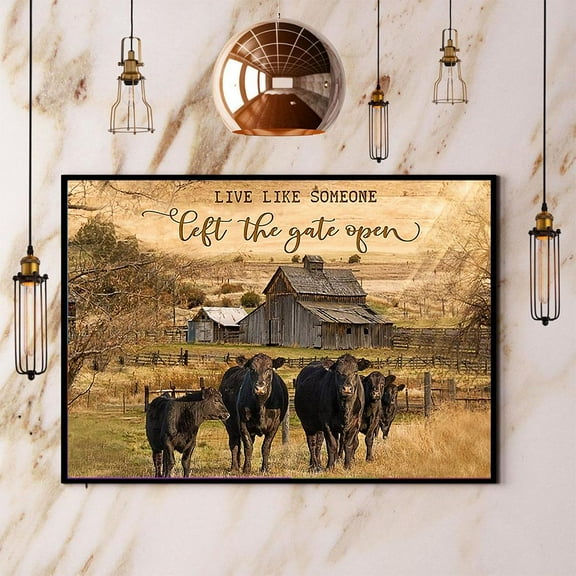 Angus Cattle Live Like Someone Let The Gate Open Paper Poster No Frame Matte Wall Art Decor 11 x 17 Inch Poster