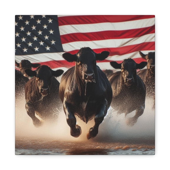 Angus Cattle USA - Canvas Gallery Wrap, Cow Cattle Wall Decor Home