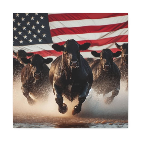 Angus Cattle USA - Canvas Gallery Wrap, Cow Cattle Wall Decor Home